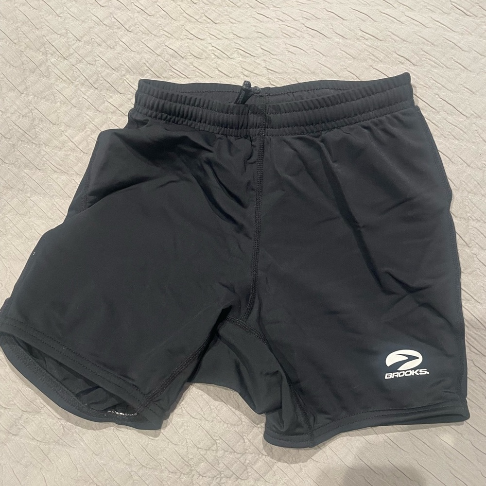 Brooks Women’s Fitted Black Athletic Running Shorts with drawstring and Logo
